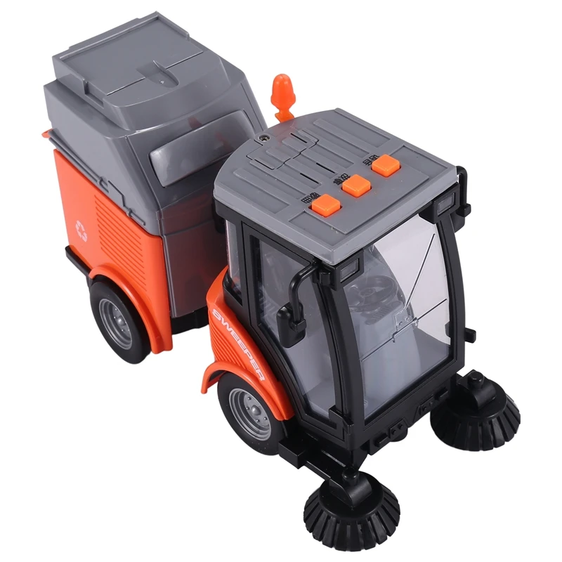 Street Sweeper Truck With Light & Sound Effects - Friction Powered Wheels, Removable Garbage Can & Rotating Brushes - Heavy Duty