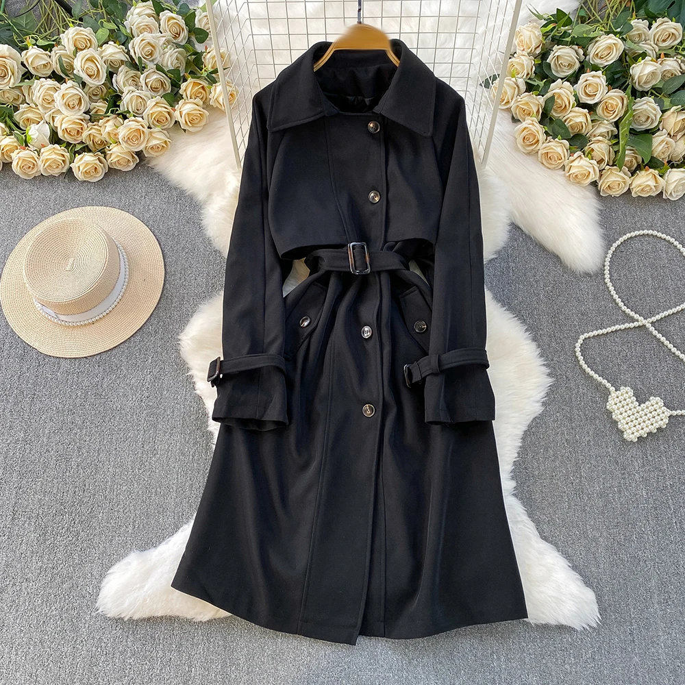 TWOTWINSTYLE النمط البريطاني الصلبة واحدة الصدر جاكيتات للنساء التلبيب كم طويل الخريف معطف غير رسمي أنثى موضة KJA549852 #3