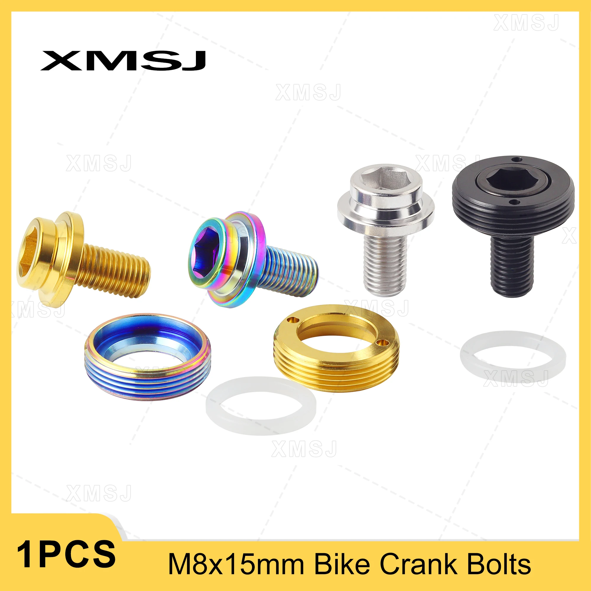 XMSJ   Bike Bottom Bracket Axle Crank Screw Fixing Crank Set Titanium Bolts M8x15mm Square Bicycles Crank Nut Whit Dust Cap