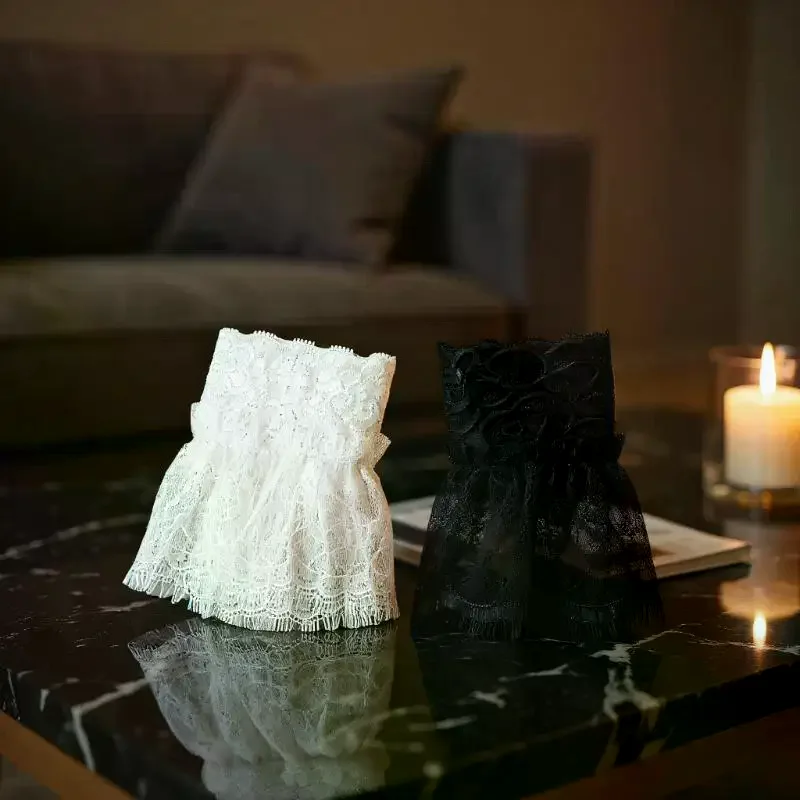 Manset Lengan Wanita Imitasi dengan Rumbai Pendek, Lipit Putih dan Hitam, Aksesoris Renda Cantik, Hiasan Luar Ruangan