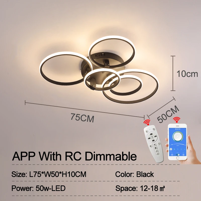 Zwart/Wit Moderne Led Kroonluchter Lamp Dimbare Cirkel Ringen Voor Woonkamer Slaapkamer decoratie Plafond Kroonluchter verlichtingsarmaturen