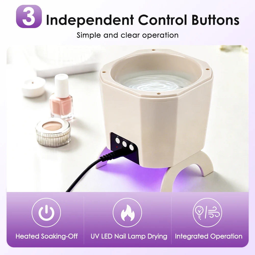 Electric Gel Nail Remover Machine 2-in-1 UV Lamp Nail Dryer with Fan 45℃ Heated Soak Off Bowl Foldable Manicure Pedicure Tool view 6