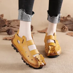 Summer Fashion Sandals 2024 New Leather Women's Shoes Soft Bottom Flat Personality Casual Women's Sandals Retro Handmade Sandals
