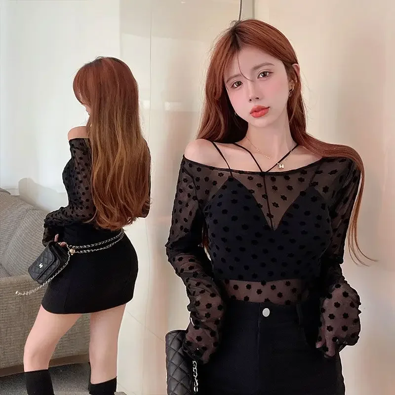 Mesh Blouses Women Flowers Thin Summer Sun-proof Slim Long Sleeve Crop Tops Sexy Club Harajuku Elegant Blusas Mujer for Ladies