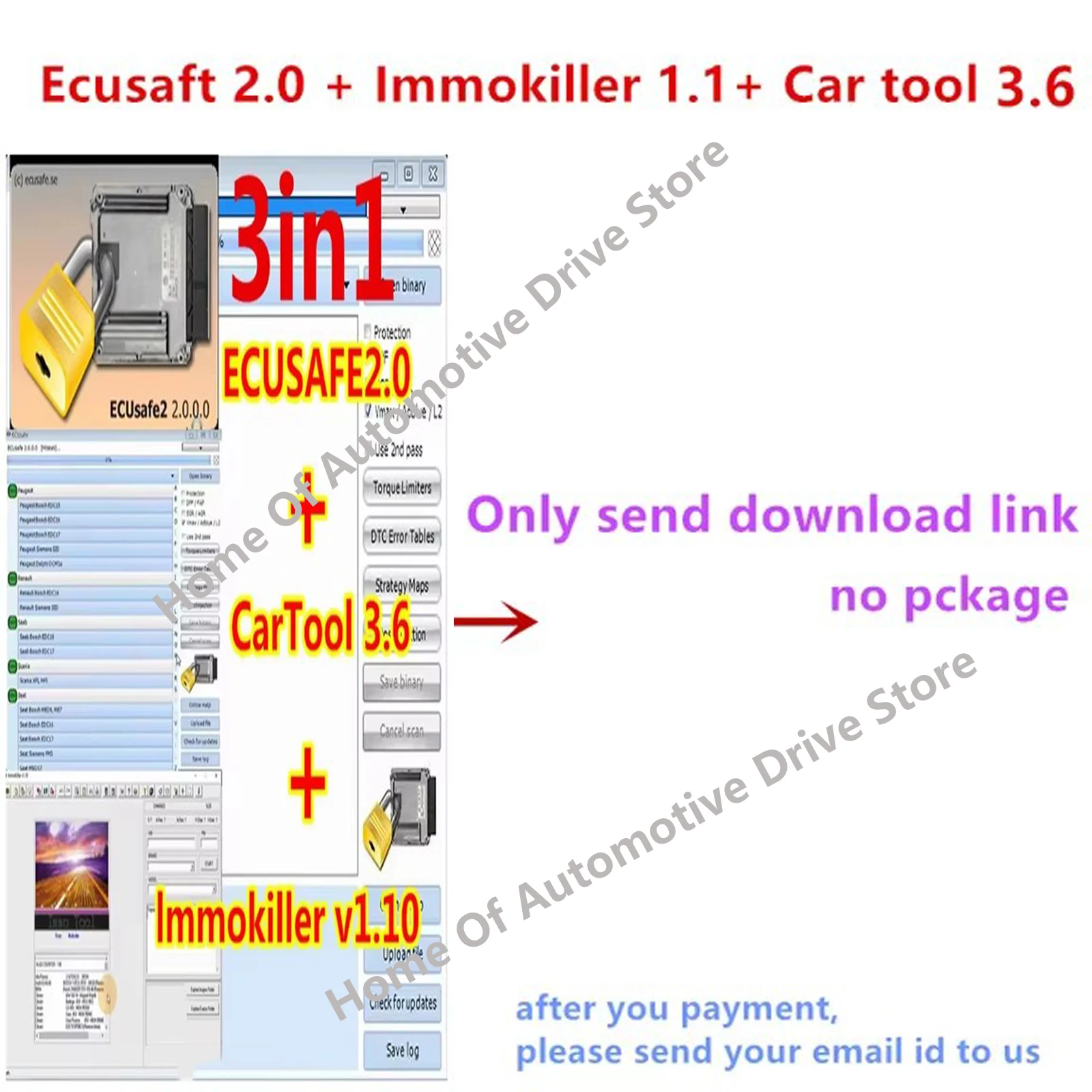 2024 HOT sell ECUSafe 2.0 ECU ECM 2.0 + ImmoKiller v1.1 Software Immo Off Software v1.1 + CarTool Chip Tool Software 3.6 install