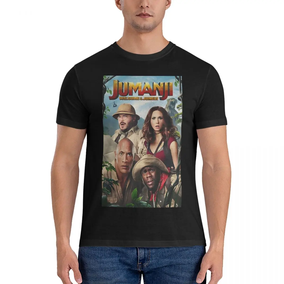 Men\'s Jumanji T Shirt Dwayne Johnson Cotton Clothing Vintage Short Sleeve Round Neck Tee Shirt Original T-Shirts