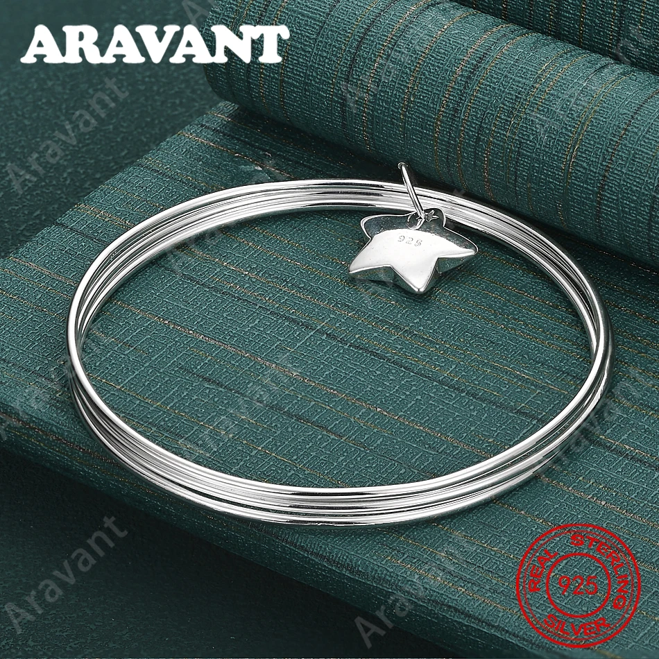 

Женский браслет с подвеской в виде звезды из стерлингового серебра 925 пробы с тремя кольцами - винтажные элегантные и благородные украшения для вечеринок