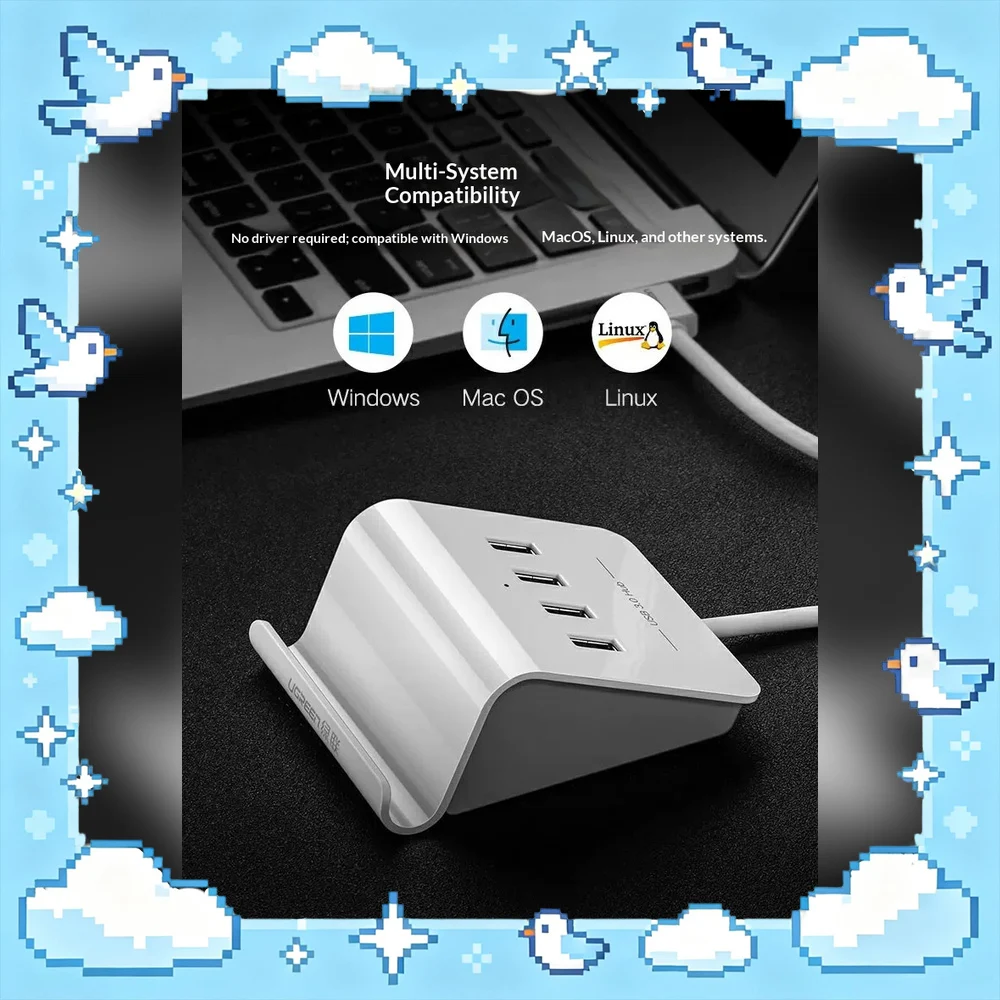 UGREEN 40439 USB 3.0 4 Port Hub Splitter 0.5m USB Expansion Adapter for Laptop Desktop Computer Keyboard Mouse Flash Drive
