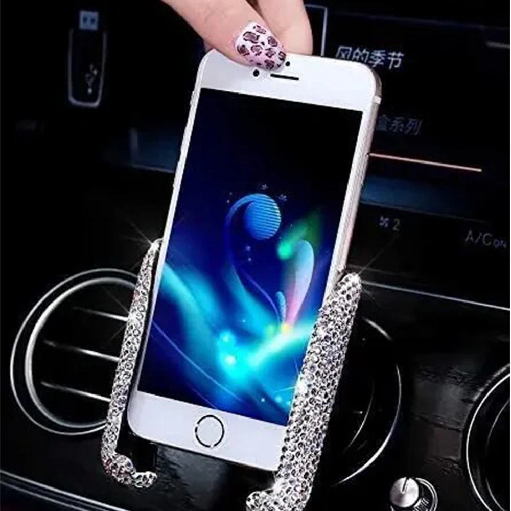 Car phone bracket, women\'s crystal diamond phone bracket, car ventilation phone port, car interior accessory bracket