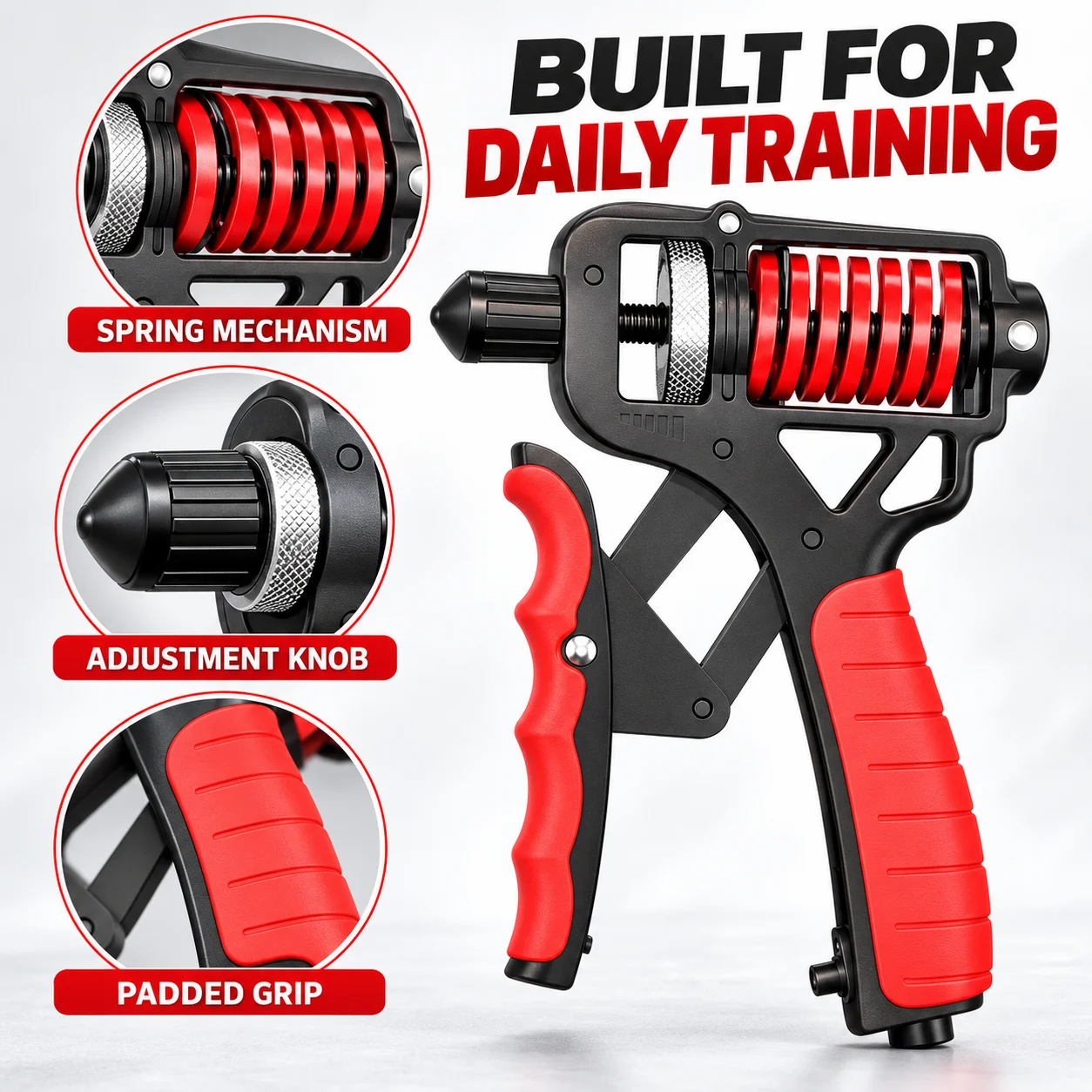 Adjustable Hand Gripper with Counter, Hand Grip Strengthener for Wrist Forearm Training, Red-Black Padded or Black Non-Padded