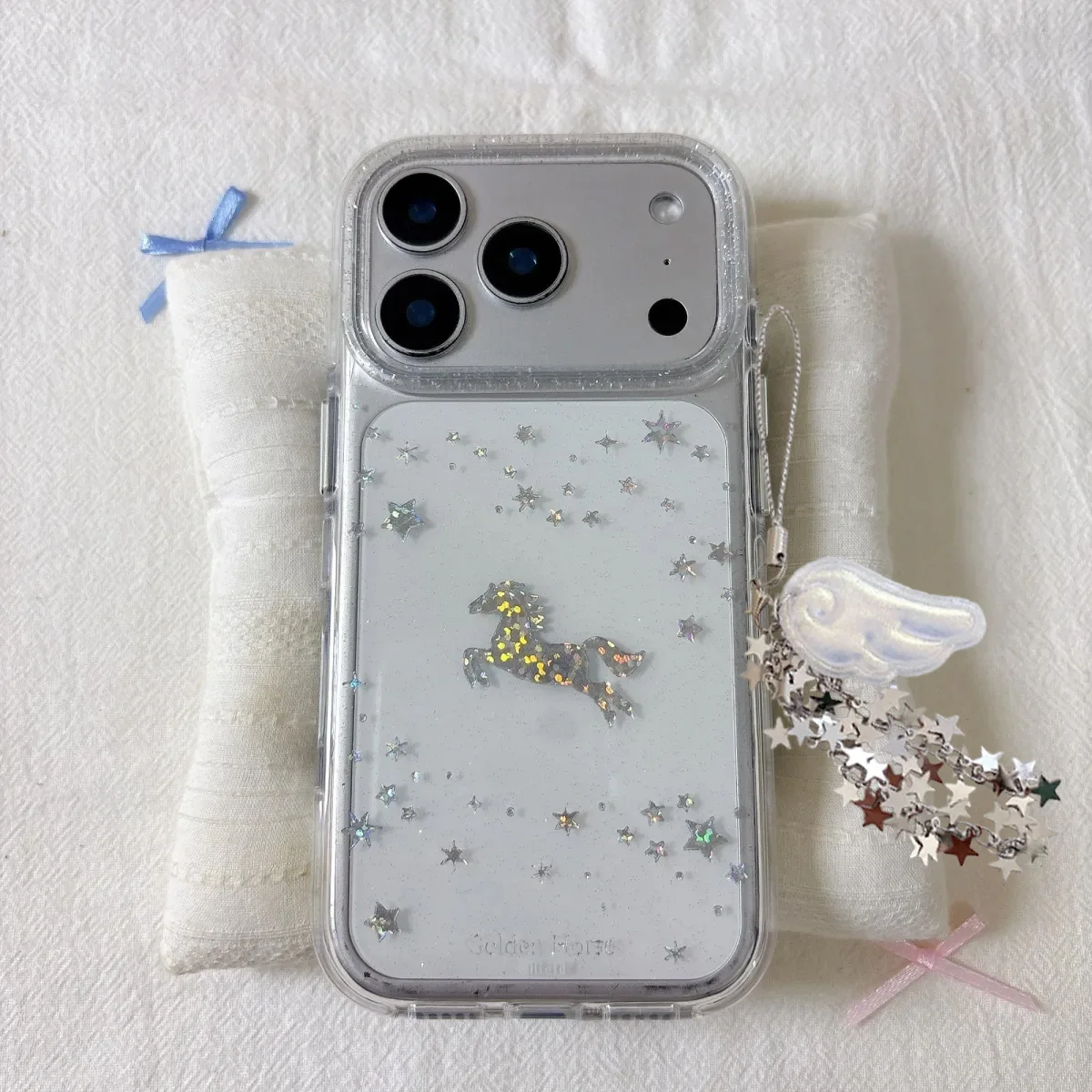 Capa de Celular Silver Star Pony Brilhante para iPhone 17 Air 16 15 14 13 12 11 Pro Max Mini XR XS MAX 7 8 Plus Anti-Queda