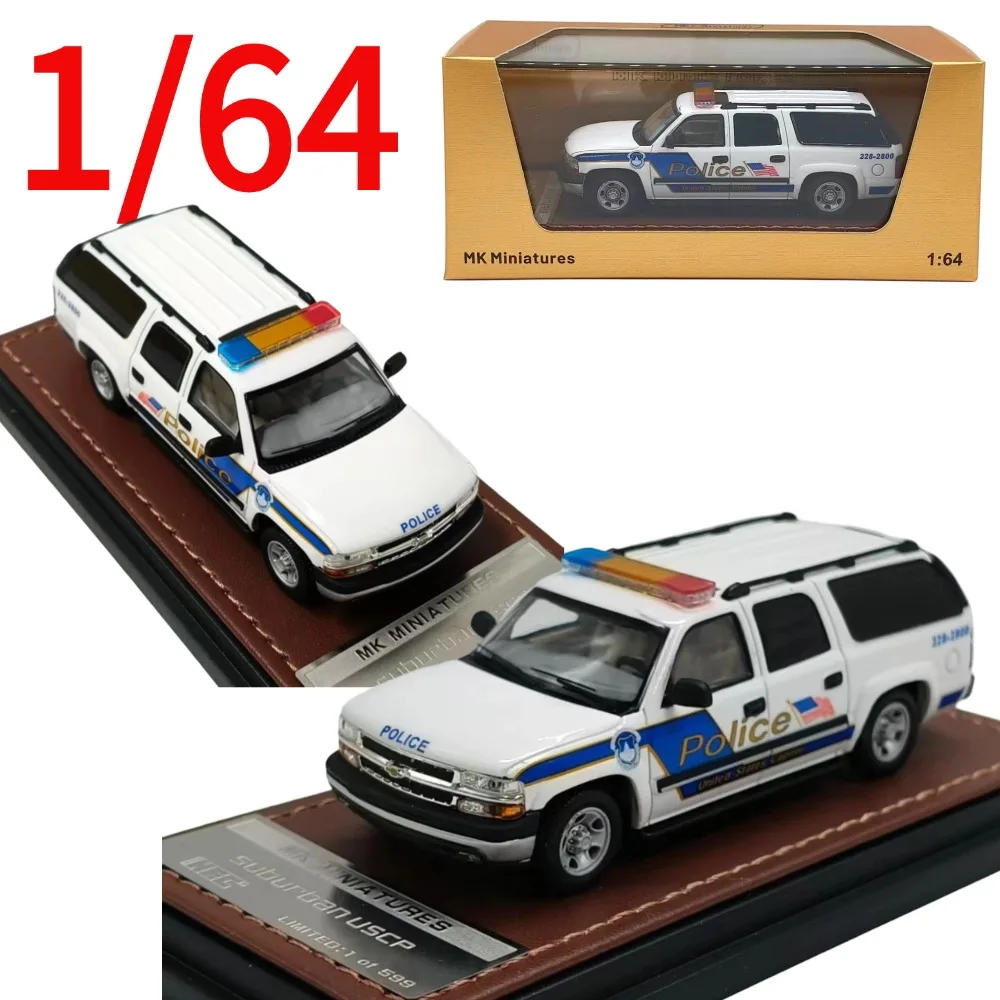 MK Diecast 1/64 Scale Chevrolet Suburban Police Car Model Alloy Chevrolet Suburban Off-road Vehicle Model Collectible Ornaments