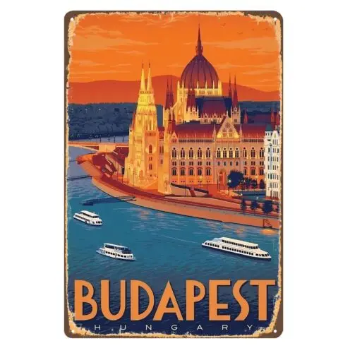 Budapest Hungary Landscape Vintage Travel Metal Poster -20x30cm Postcard Sign