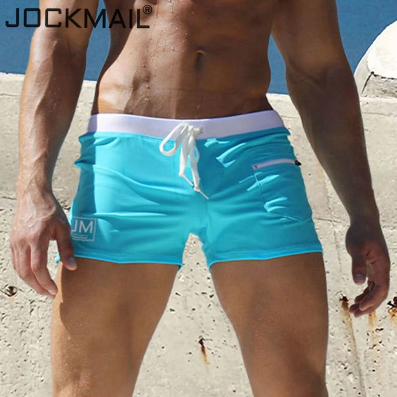 JOCKMAIL Swimsuits Board Shorts Men Breathable Sport Swimming Swim Trunks Solid Color Elastic Waist Beach Summer Swim Shorts