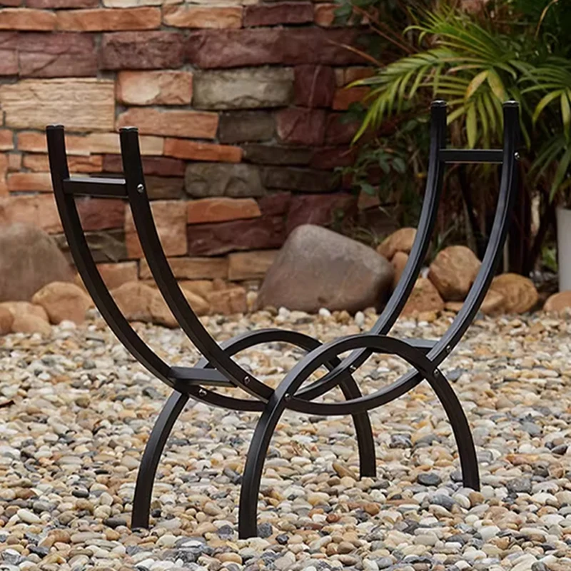 Household Wrought Iron Firewood Log Rack, Fireplace Wood Storage Holder for Indoor & Outdoor Firewood Stacking
