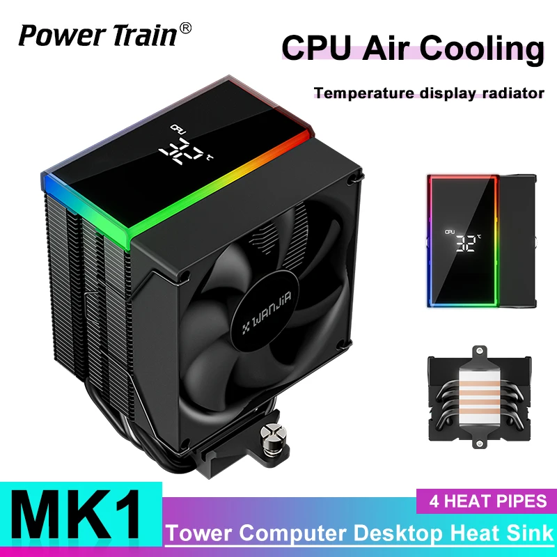 

Power Train MK1 Radiator 4 Heat pipe CPU Cooler 92mm ARGB PC Fan Digital Temperature Display Heat Sink LGA1700 1200 115X AM4 AM5