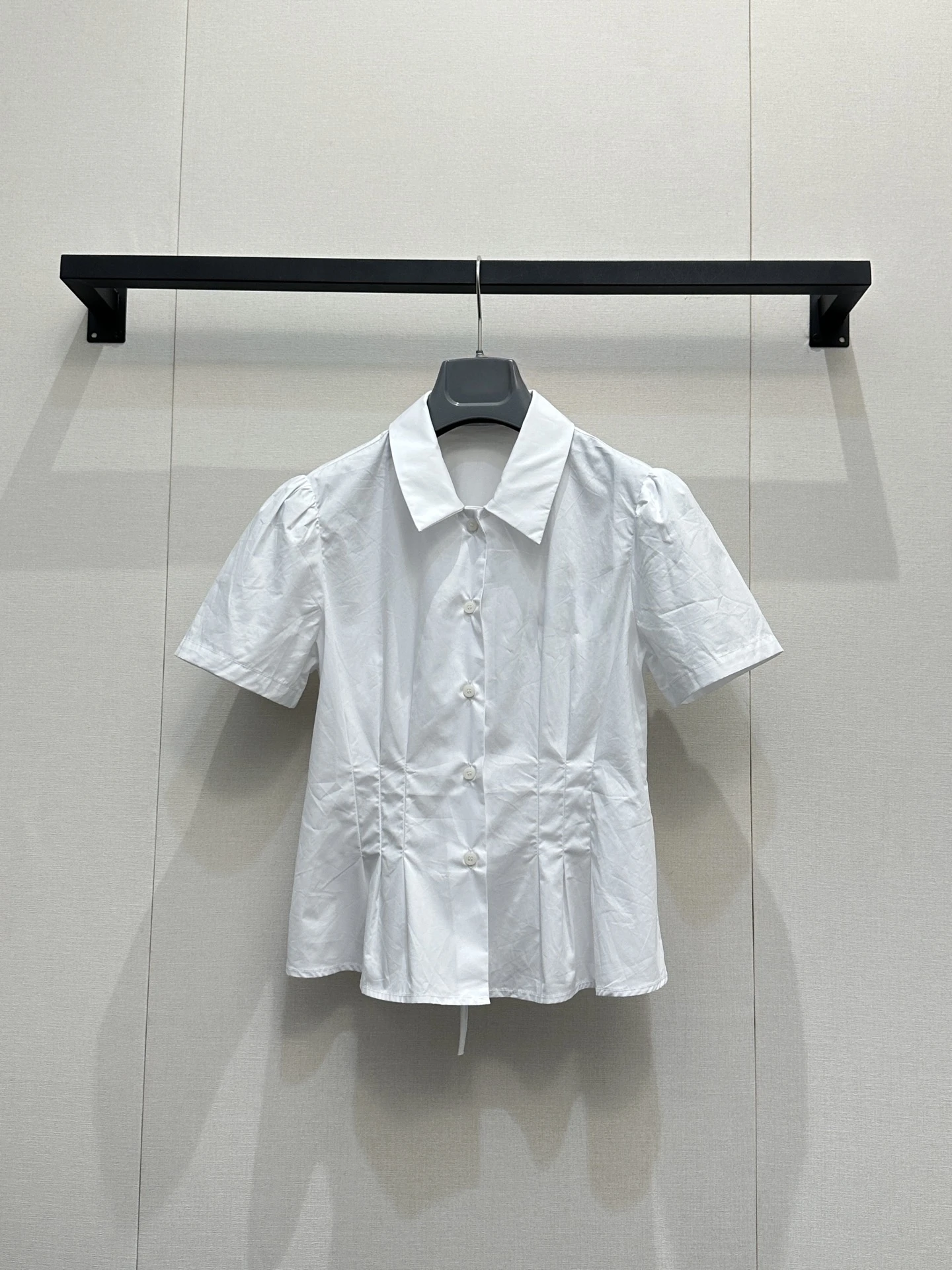 

Slimming Short Sleeve Shirt Women's Fashionable Versatile Letter Logo Decoration Stand Collar Top Commute Style Pure Cotton