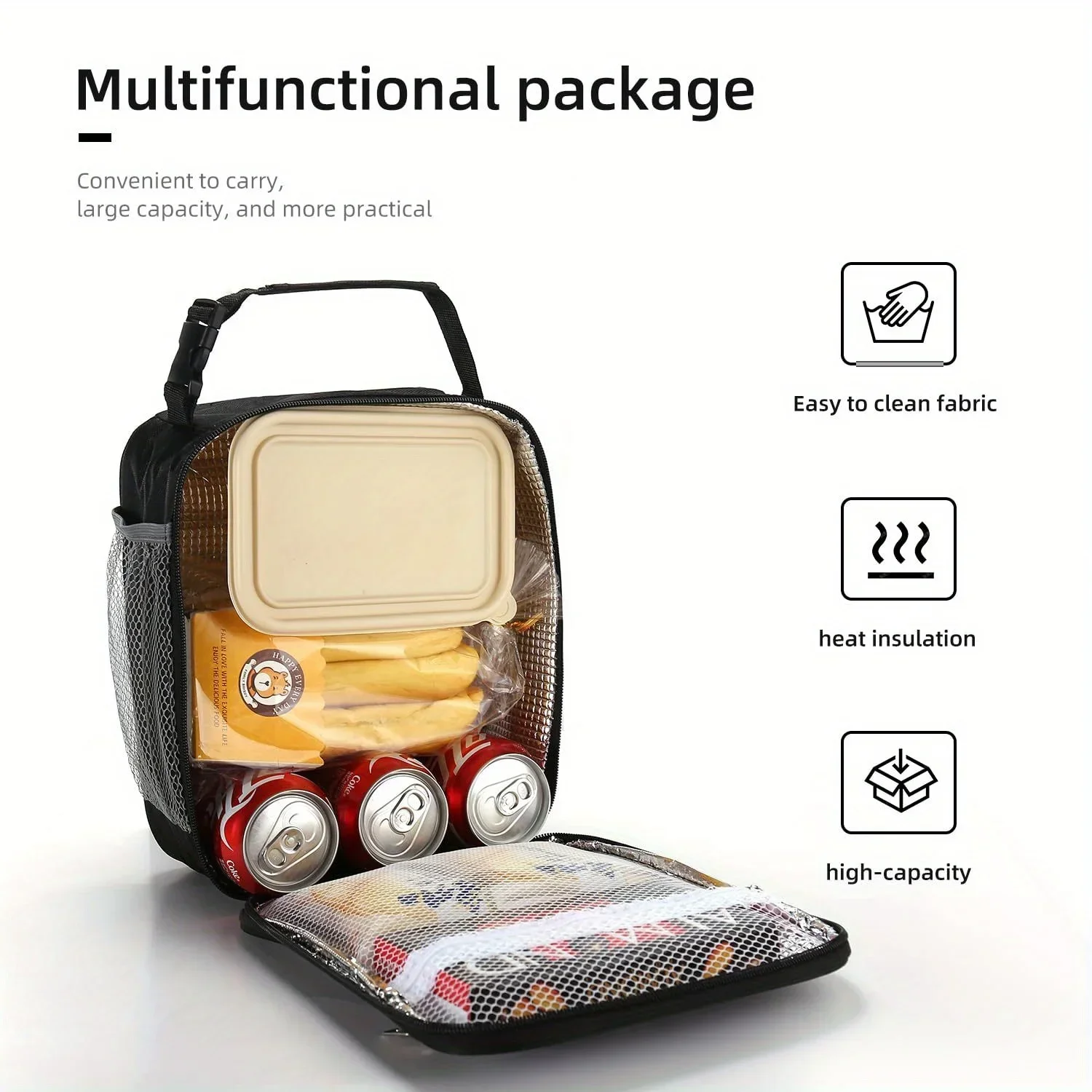 Isolierte Lunch-Tasche mit seitlicher Netztasche, 6,3L, tragbare Lunch-Box, wasserabweisend, auslaufsichere Kühltasche für Outdoor, Strand, Bento-Pack – Detail 9