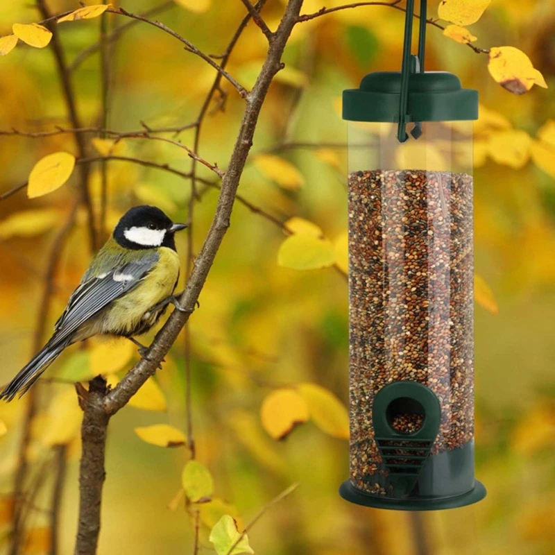 Hanging Wild Bird Feeder with Perch Clear Plastic Tube Mesh Suet Ball Metal Bird Feeders for Garden Yard Outdoor