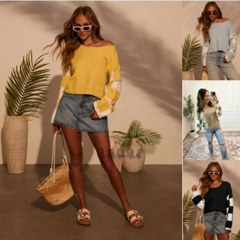 

The 2025 Autumn/winter New Pullover for Women Printed Long-sleeved Sweater with Contrasting European American Fashion Trend