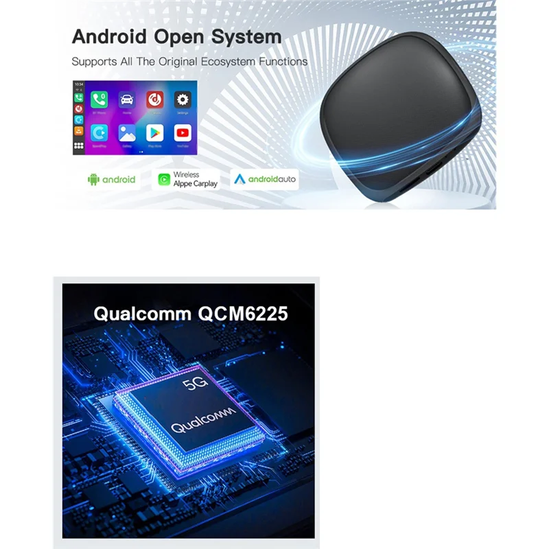 AS95-QCM6115 8Cores Android13 Wireless Carplay Ai Box unterstützt Netflix und Youtube eingebaut für Ford Benz VW Toyota