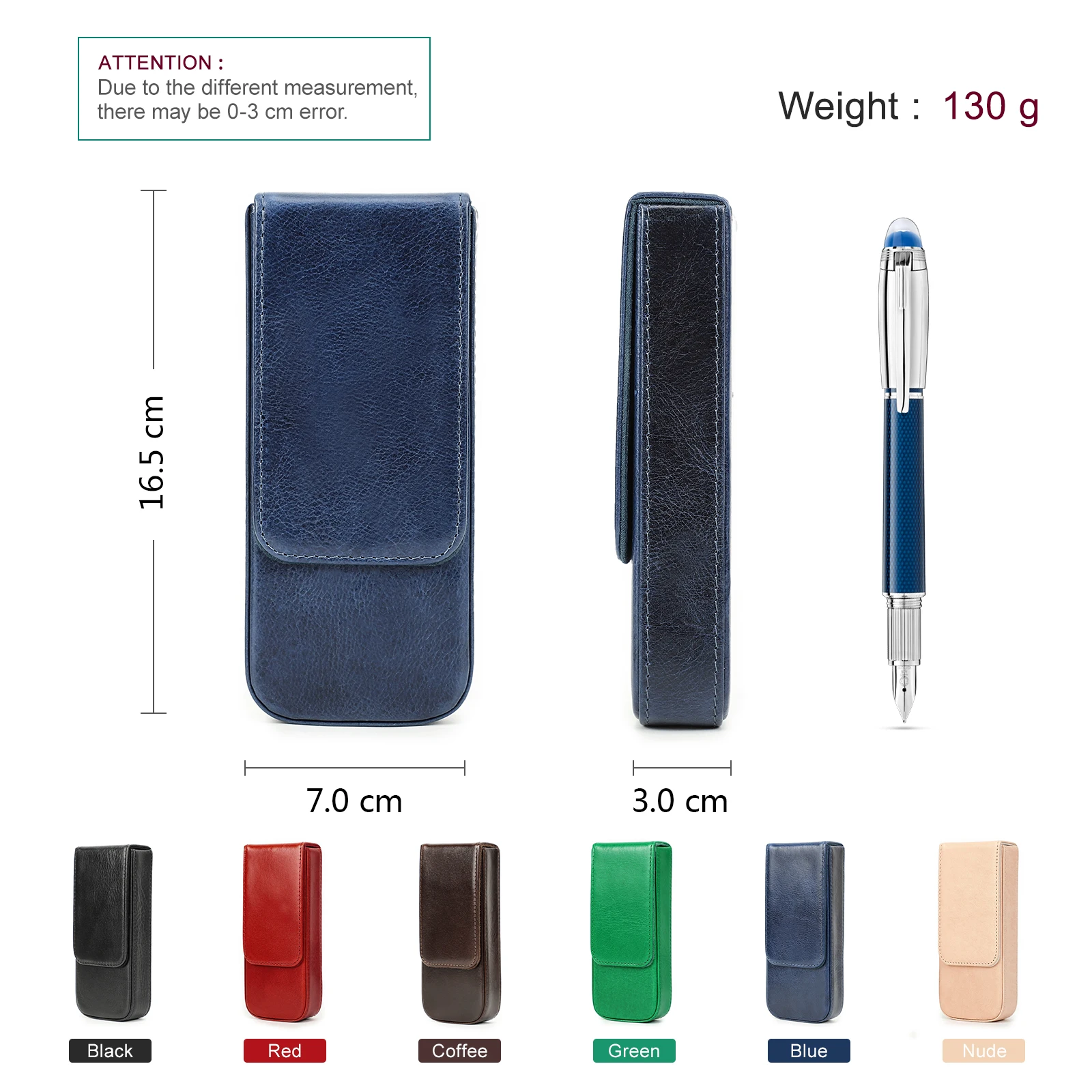 Luxury 3 Slots Fountain Pen Case Genuine Leather 7 Colors Pen Pouch Bag Business Office Unisex School Stationery For Boys Girls