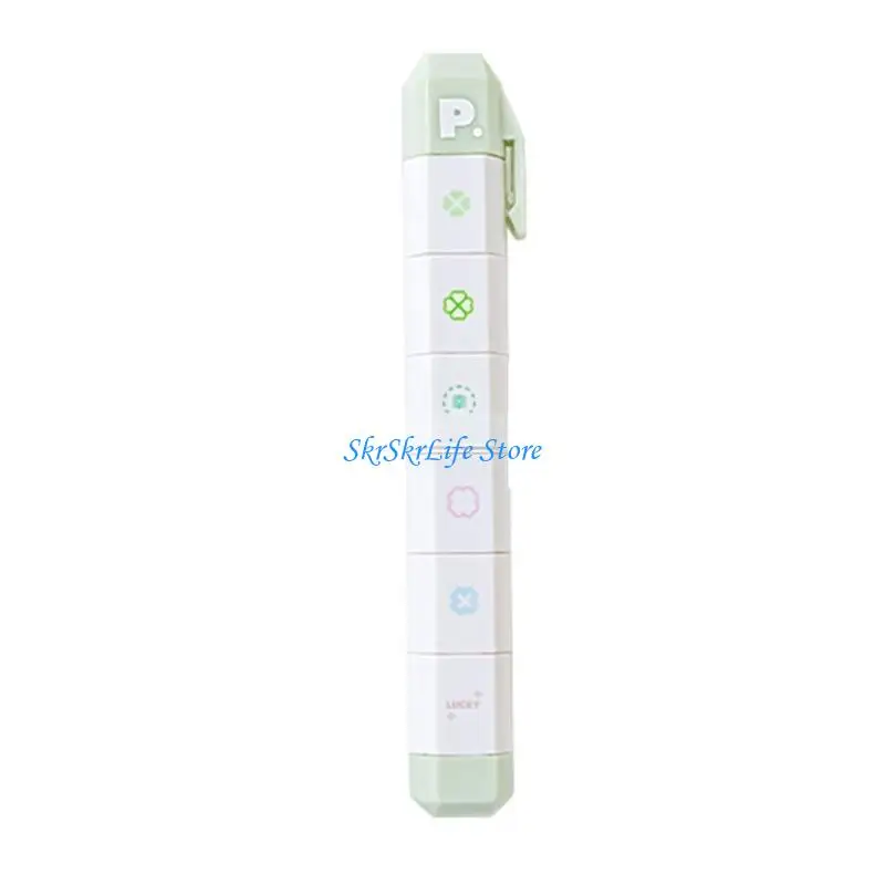 E65E 6 Pattern in 1 ABS Plastic Stamp Pen Journaling Stamping Pen For Scrapbooking