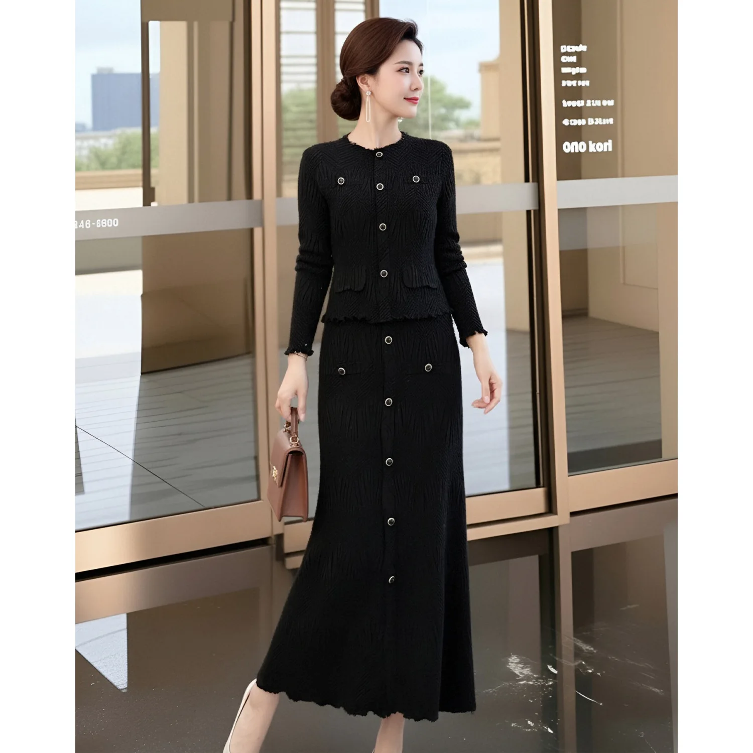 

Miyake Pleated Skirt Suit for Women 2026 New Slim and Elegant Light Luxury Style Solid Color Top + Skirt Casual Two-piece Set