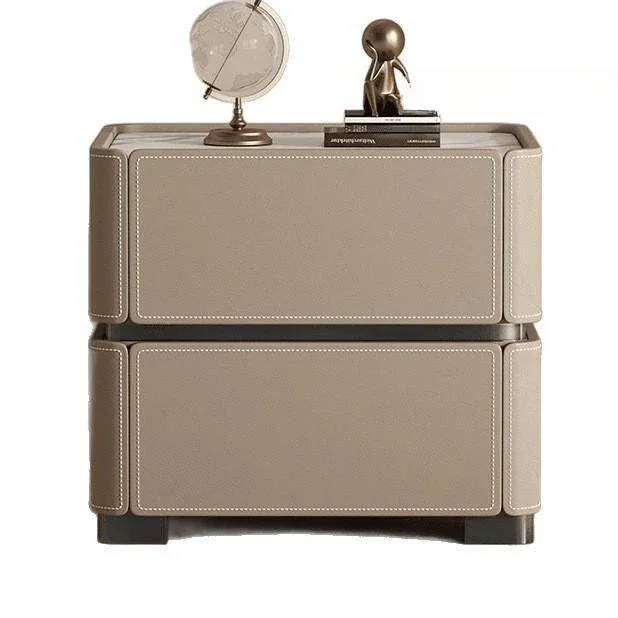 موديل 2025، طاولة بجانب السرير من الخشب الصلب مصنوعة من الجلد الصلب، فاخرة وخفيفة وإحساس راقي #1