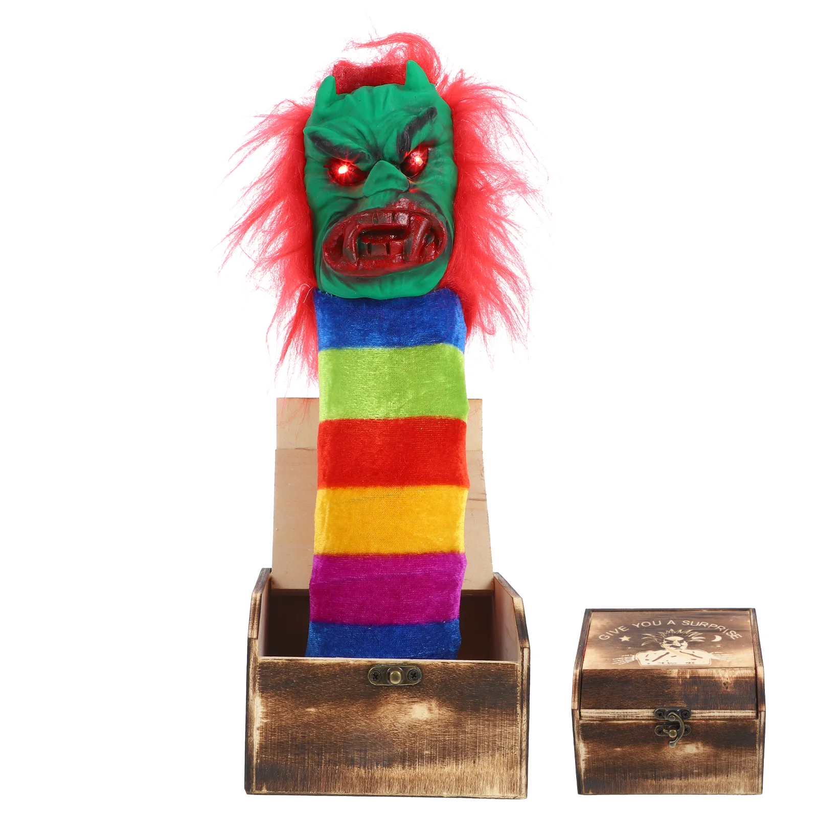 

Halloween Prank Scare Box Wooden Scary Witch Funny Toy with Horror Sound and Light Without Battery random color