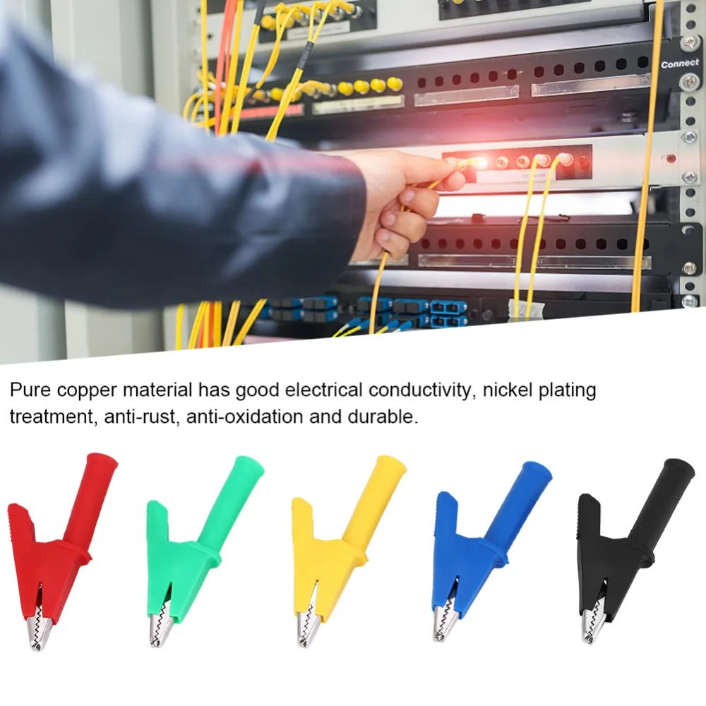 10 Pcs 5 Colors Insulated Clip with 4mm Socket Banana Jack 10mm Opening Test Leads Clamps Excellent Conductivity Copper
