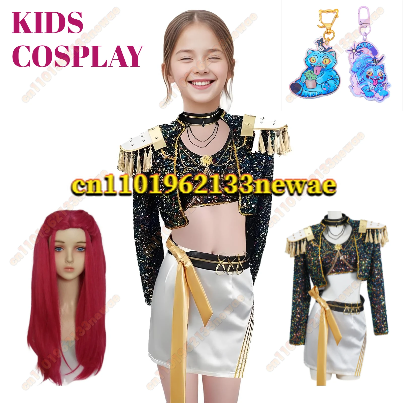 

Kpop Demon Hunters Rumi Zoey Mira 2025 Kids Cosplay Costume Set with Wig for Girls Huntrix Roleplay Outfit