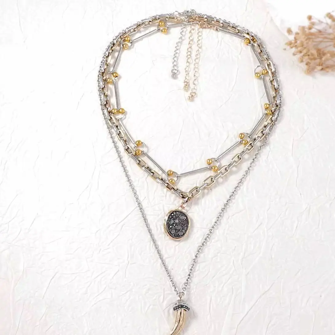 Zvoijio Unique Alloy Animal Horn Three Piece Pendant Necklace