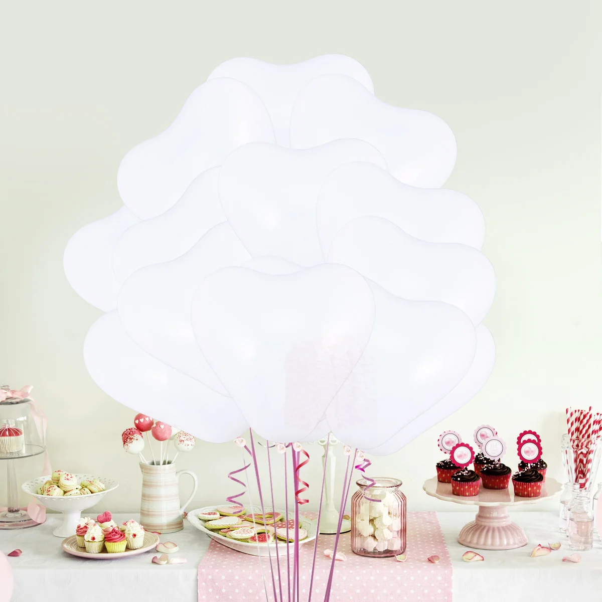 

50Pcs Heart Shaped Latex Balloons 12inch White Wedding Birthday Party Engagement Proposal Decorations Party Balloons