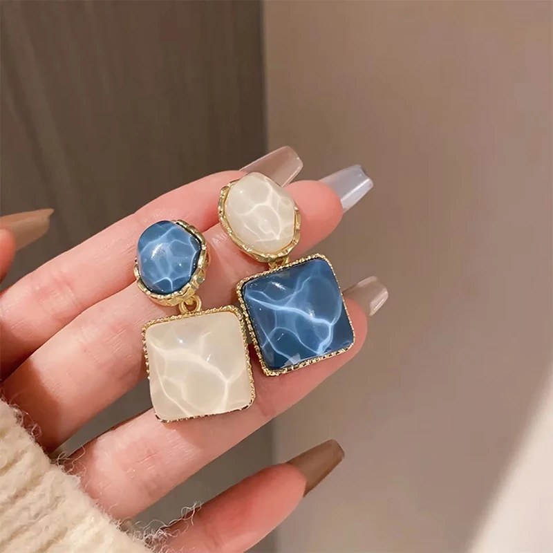 FTCY Asymmetry Water Ripple Square Dangle Earrings for Women Geometric Luxury Unique Women's Earrings Jewelry Accessories