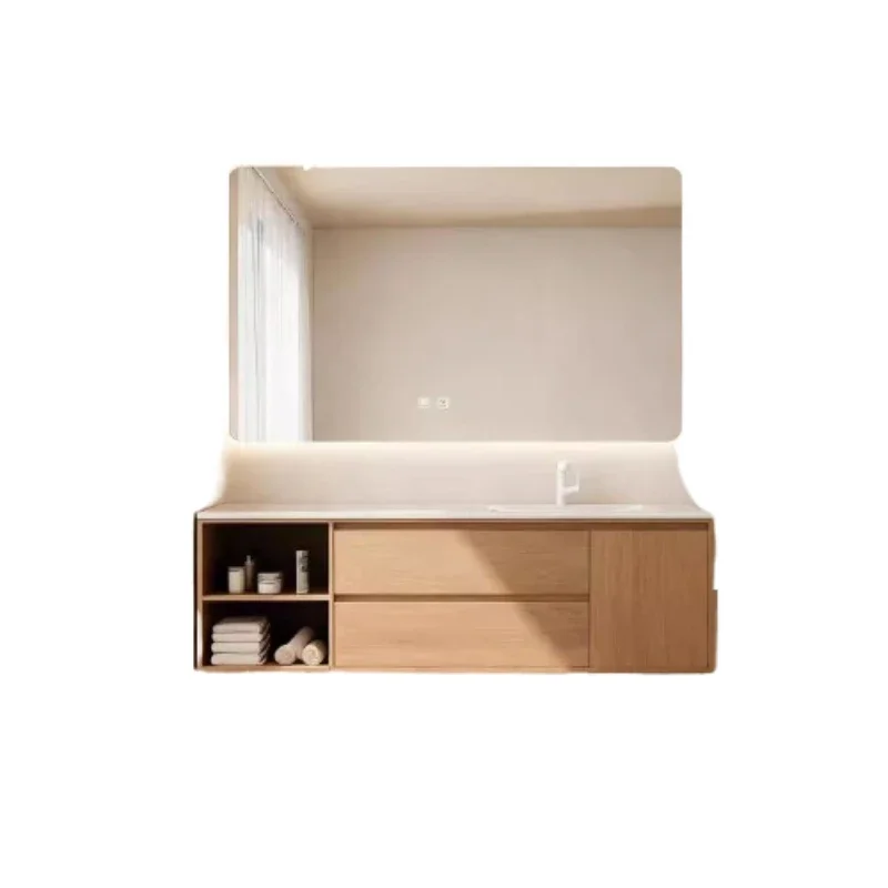 # Pullout Modern Bathroom Cabinet Wood Sink Light Drawers Vanity Bathroom Cabinet Storage Lavabo Meuble Salle De Bain Furniture