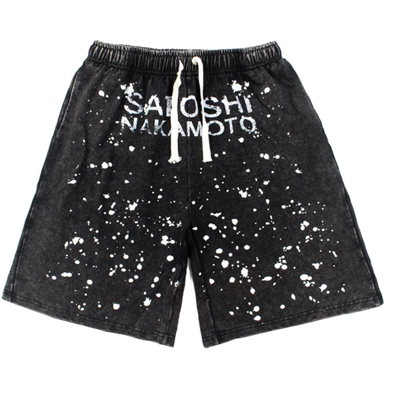 Streetwear Brand Satoshi Nakamoto Casual Shorts High-quality Oversized Splashed-ink Pattern Sports Shorts