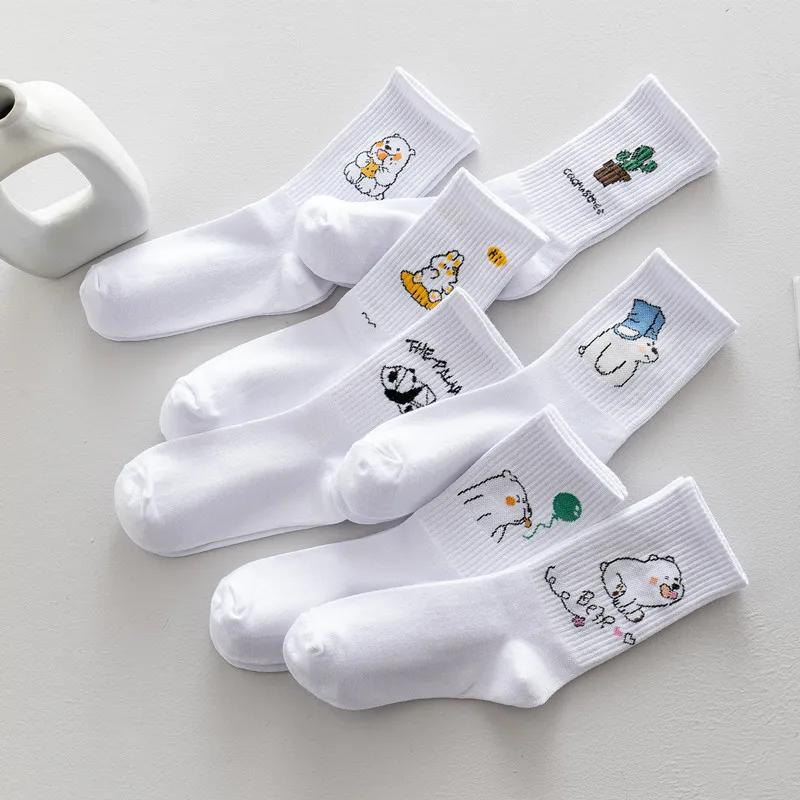 Ins New Autumn Cartoon Bear Panda Rabbit Cactus White Sports Women Soft Cotton Cute Winter Socks Kawaii Hipster Street Graffiti