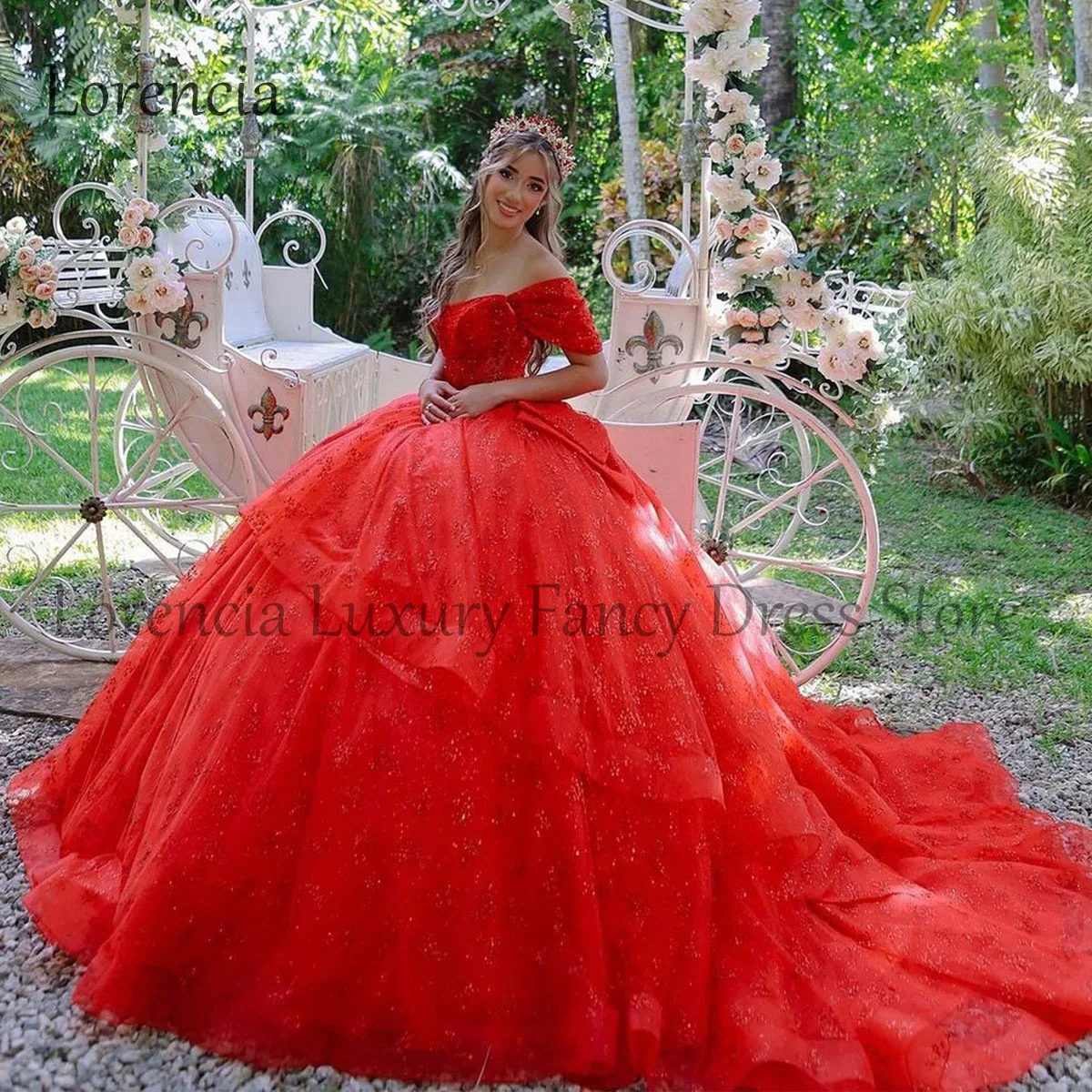 2024 gaun Quinceanera merah Meksiko gaun pesta renda Applique manik-manik kristal busur korset manis 16 Formal Vestidos De 15 ainggos