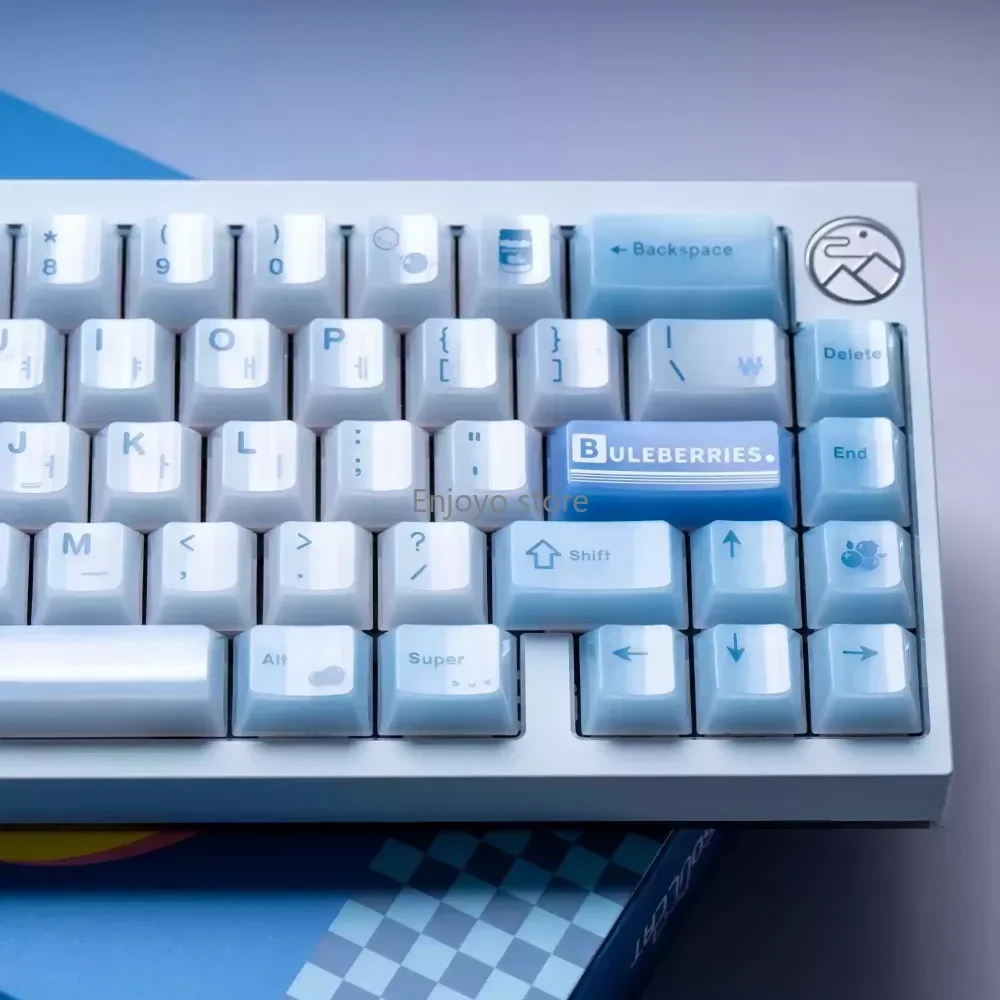 SOULCAT Blueberry Milk Keycaps Set Cherry Profile PC Material Glossy Translucent Milky Aesthetic Compatible Mechanical Keyboard