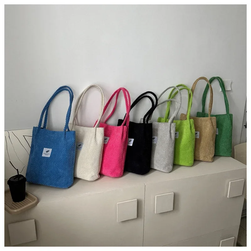 2024 Arts Shoulder Bags For Women New Canvas Bucket Handbags Corduroy Fashion Casual Bags Solid Color Famous Brand Bags