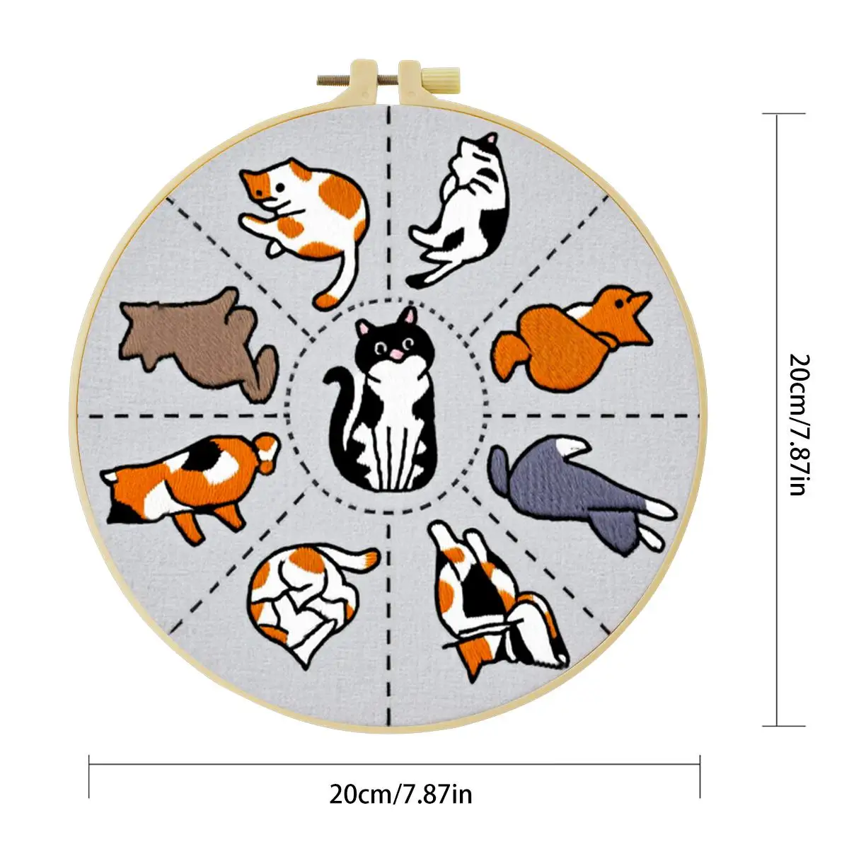 1 Stück 20x20cm/15x15cm 7,87/6,3 Zoll Tier - Katze Stickerei Starter-Kit DIY-Kit DIY-Stickerei-Set für Anfänger – Detail 4