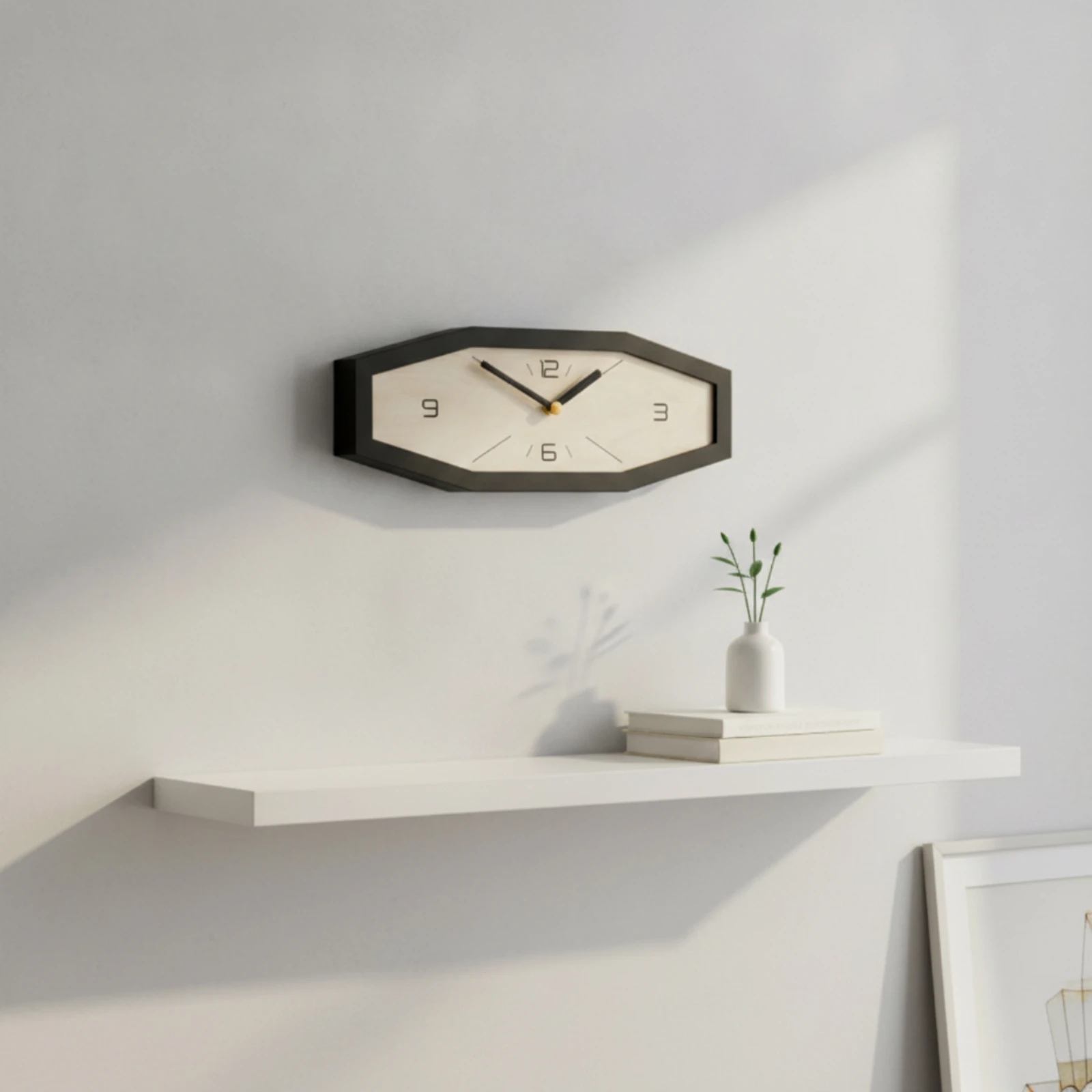 Hexagonal Wall Clock Elegant Clock with Woodgrain Dial Easy-to-Read Large for Living Room, Home Office Modern Wood Wall Clock