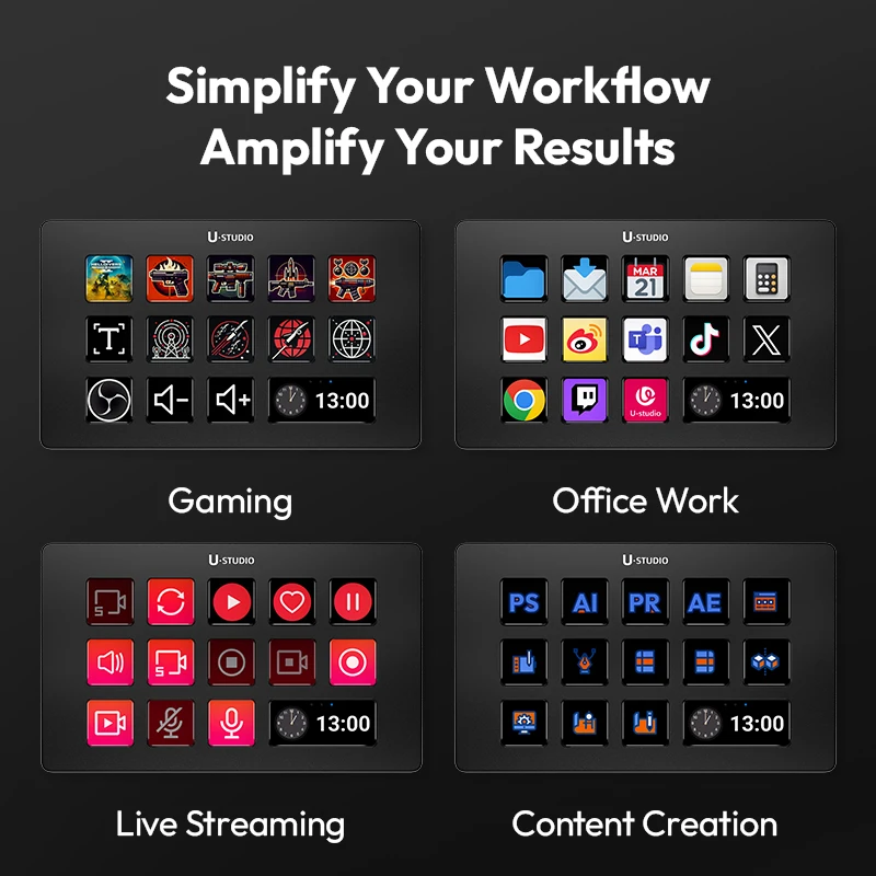 Ulanzi D200 Stream Deck Visual Keyboard 13 Keys LCD Button Production Console For Live Streaming Studio Content Creation For Mac