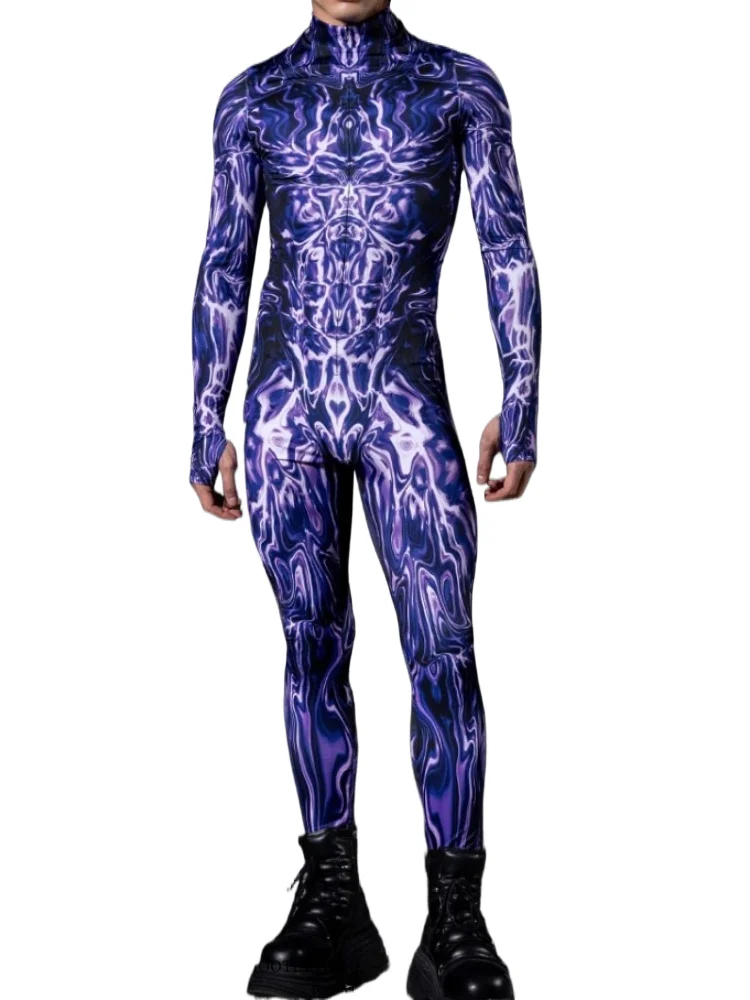 

Halloween Unisex Couples 3D Printing Role Playing Bodysuit Cyberpunk Muscle Tights Holiday Party Stage Performance Costume Set
