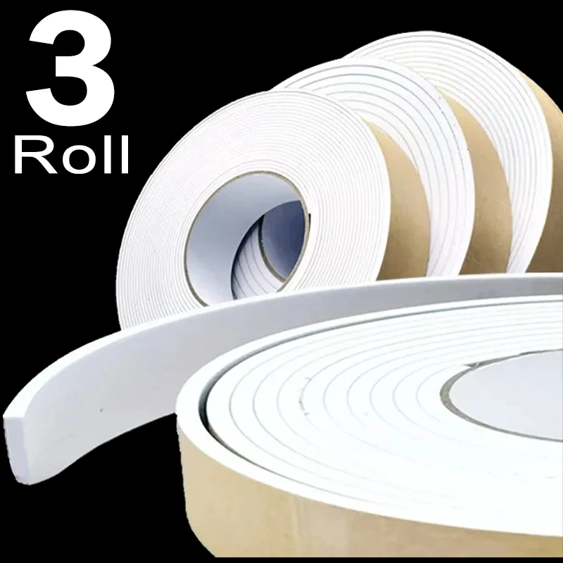 1-3Rolls Strong Adhesive PE Foam Tape 3 Meters Anti-Collision Mounting Sticky Sponge Tapes Waterproof Double-sided Tape 2.5mm W