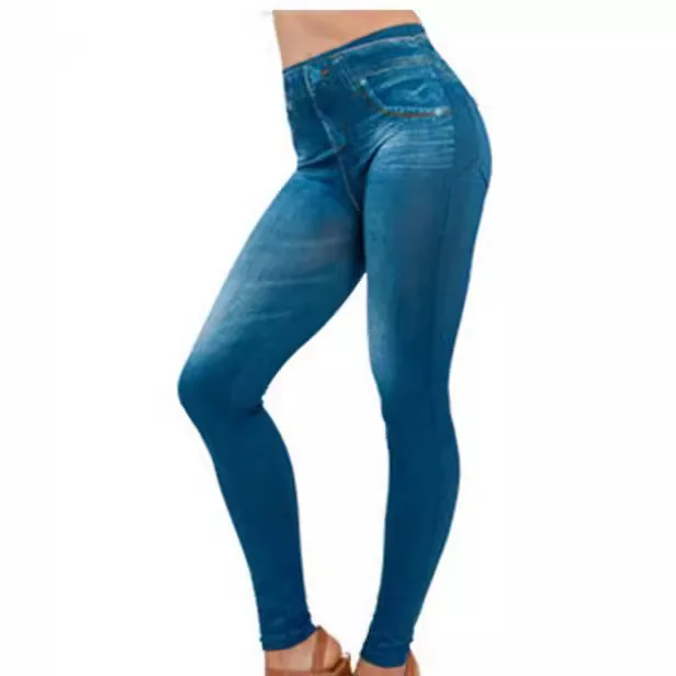 سراويل ضيقة عالية الخصر، سراويل ضيقة من قماش الدنيم الصناعي، سراويل مريحة رفيعة قابلة للتمدد، سراويل غير رسمية لربيع الخريف للنساء مناسبة #4