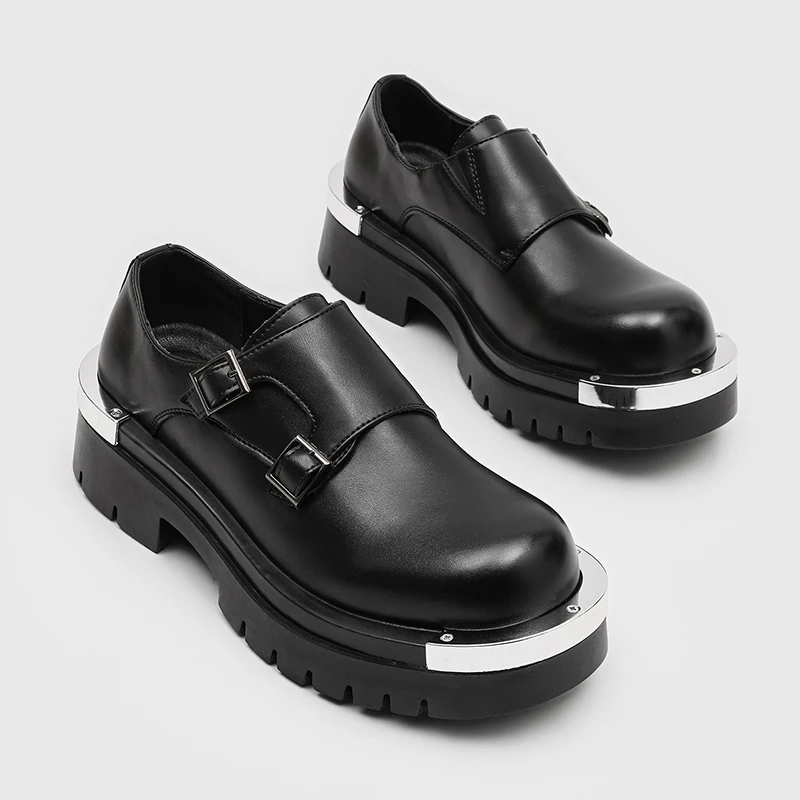 

New Men Business Derby Shoes Punk-style Metal Leather Shoes Big Head Buckle Fashionable Versatile Men Shoes Sizes 39-44 Men Shoe