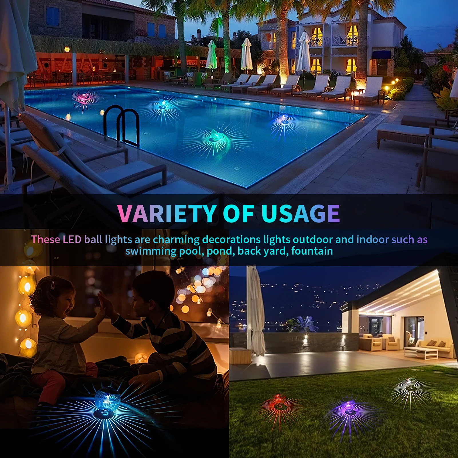 Solar Pool Lights Floating Lamp Submersible Underwater Light Swimming Pool Lantern Outdoor Led Floater Waterproof Pools Lighting