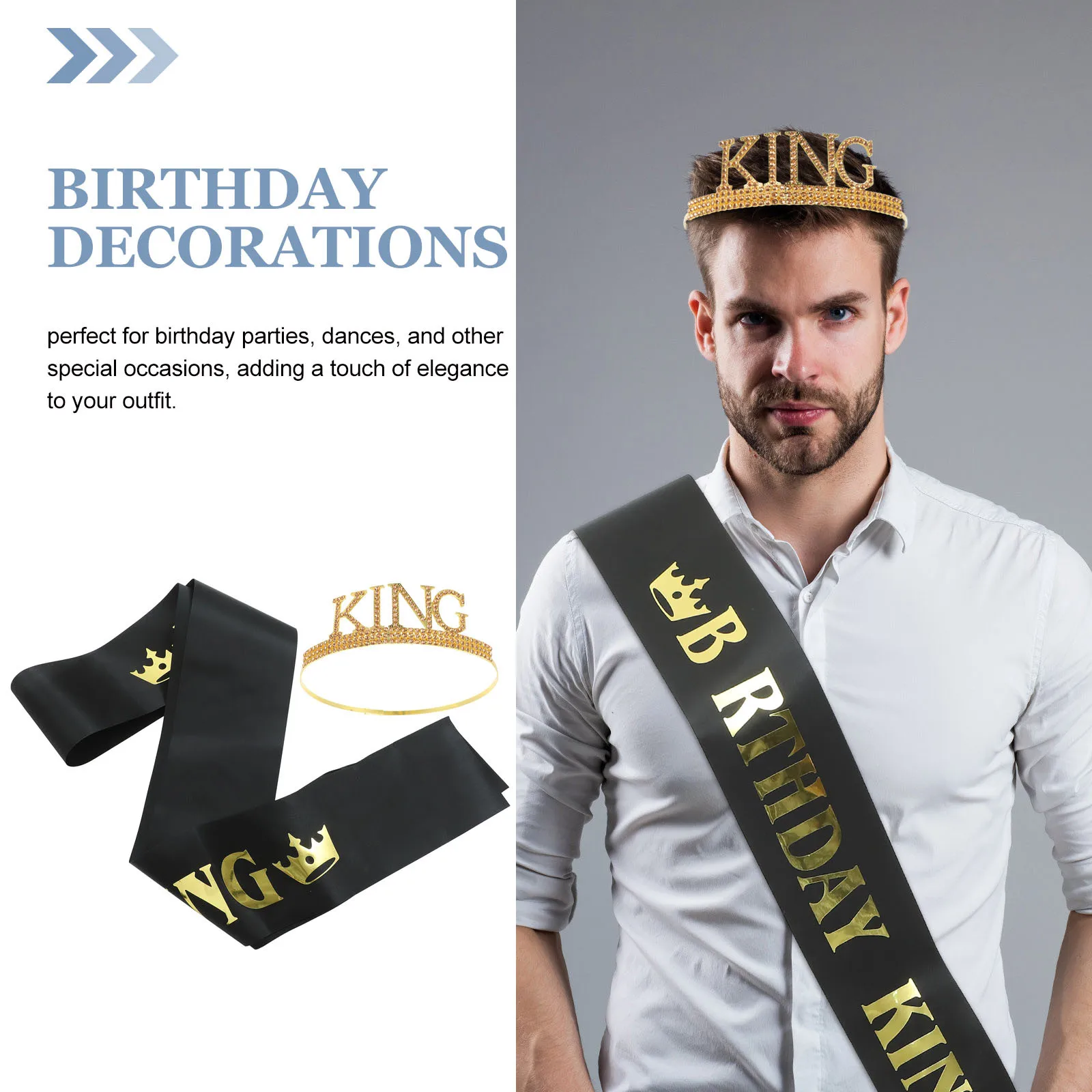 

1Set Birthday Crown Sash Set Men's Supplies Perfect Fit Elegant Birthday Decorations Decorative Crown Sash